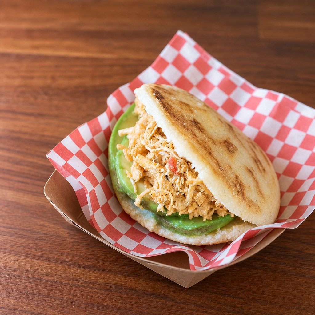 Shredded Chicken & Avocado Arepa.