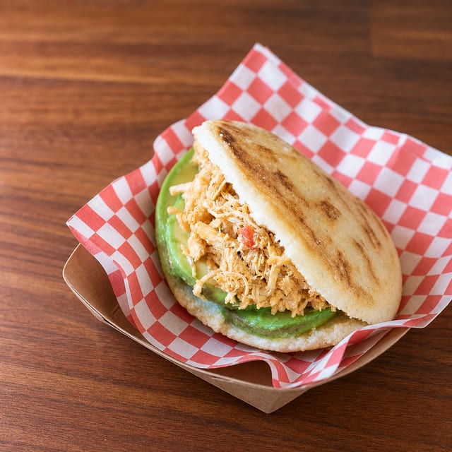 Shredded Chicken & Avocado Arepa.