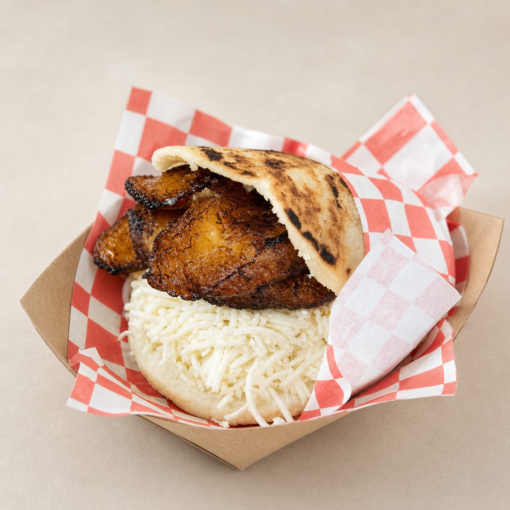 Cheese & Sweet Plantains Arepa.