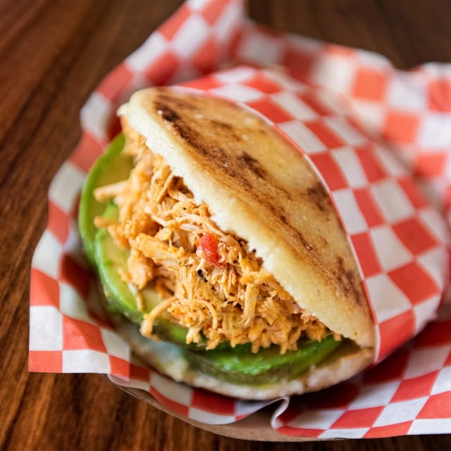 Shredded Chicken & Avocado Arepa.