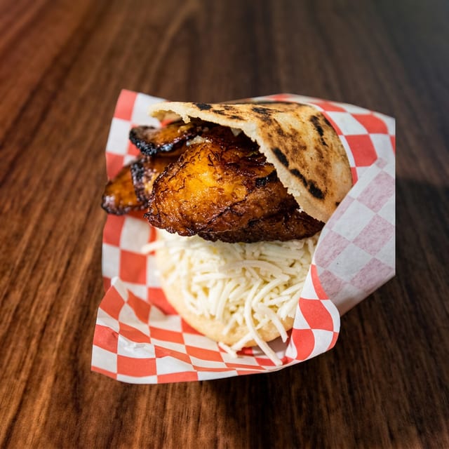 Cheese & Sweet Plantains Arepa.