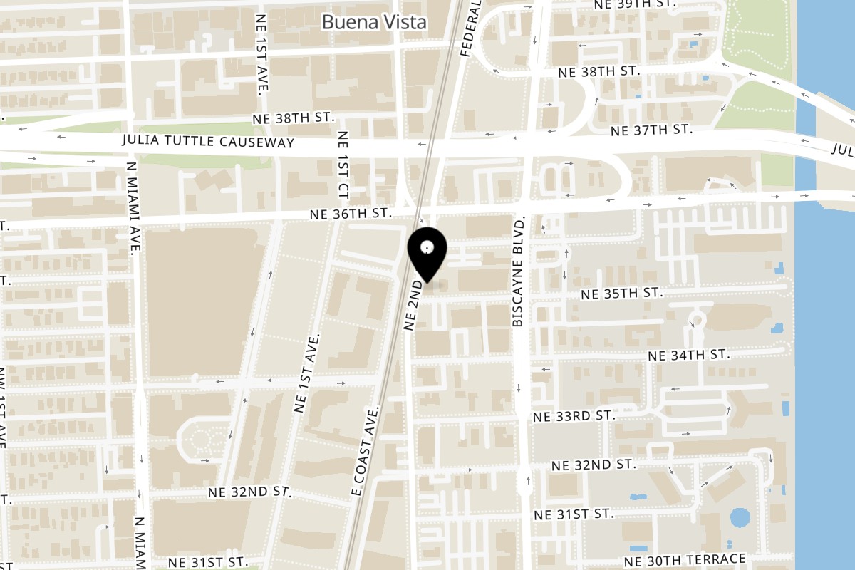 Map showing the location of La Latina on 3509 NE 2nd Ave in Miami